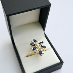 14ct Yellow Gold Sapphire & Diamond Cocktail Ring