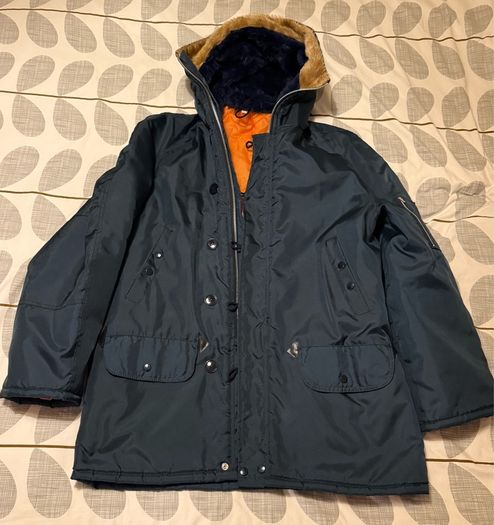 Vintage Mod Snorkel Parka Jacket - Heavy Duty Navy / Orange Quilted Lining (Made in England)