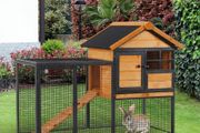 Rabbit Hutch Guinea Pig Hutch Wood-metal Elevated Guinea Pig House Pet Bunny Cage for Outdoor 122 x 63 x 92cm Light Yellow