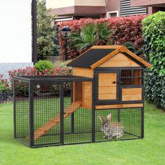 Rabbit Hutch Guinea Pig Hutch Wood-metal Elevated Guinea Pig House Pet Bunny Cage for Outdoor 122 x 63 x 92cm Light Yellow