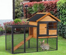 Rabbit Hutch Guinea Pig Hutch Wood-metal Elevated Guinea Pig House Pet Bunny Cage for Outdoor 122 x 63 x 92cm Light Yellow