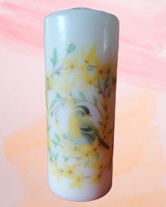 Large brand new unscented decorative pillar candle summer bird/ birthday gift