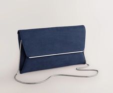 Navy Faux Suede Clutch With Detachable Chain