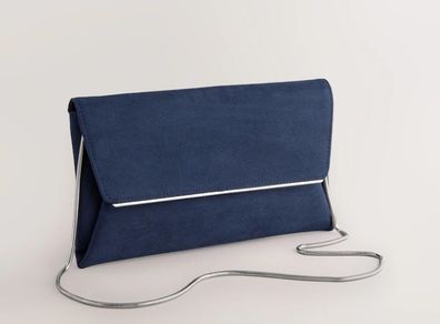 Navy Faux Suede Clutch With Detachable Chain