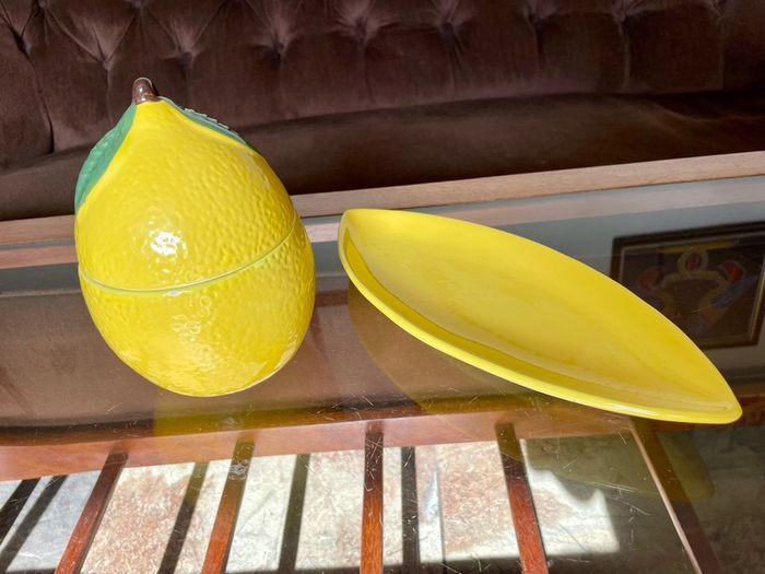 Y2K Martha Stewart Ceramic Lemon Storage Jar and Rare Vintage Macys Italian Serving Plate