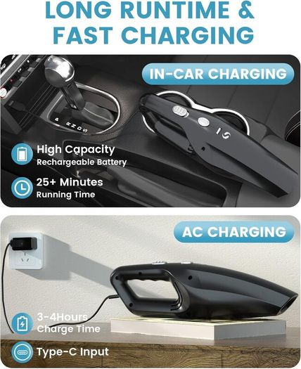 Vacuum Cleaner, Car Vacuum Cleaner Powerful with Rechargeable Battery, Portable Hand Held Vacuum Cordless with Washable HEPA Filter, Mini Vacuum Kit for Men and Women