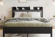King Size Bed Frame with Storage Wooden Headboard