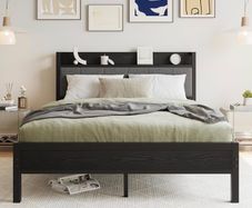 King Size Bed Frame with Storage Wooden Headboard