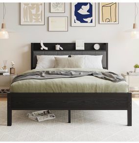King Size Bed Frame with Storage Wooden Headboard