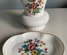 Coalport  Ming  Rose china vase and matching trinket dish.