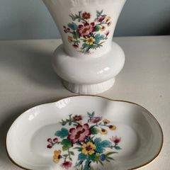 Coalport  Ming  Rose china vase and matching trinket dish.