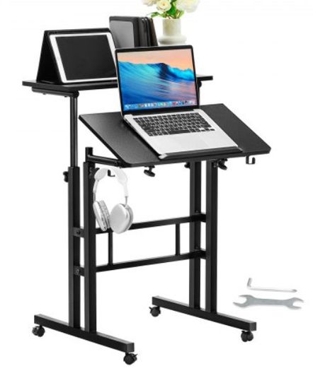 Adjustable height mobile desk - black