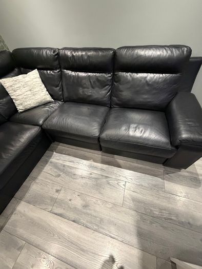 Italian leather right-hand facing corner sofa