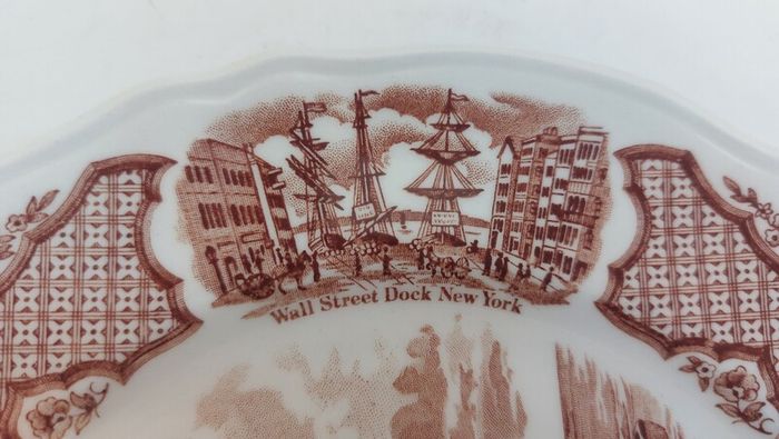 Fabulous Vintage 35 Piece Brown and White Fair Winds, Historical Scenes of Chinese Export to America Dinner Service by Alfred Meakin, Staffordshire