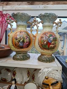 2 Beautiful Antique Pair of early 20th-century English Edwardian Pottery Baluster Vases Postage Available or Collection