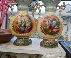 2 Beautiful Antique Pair of early 20th-century English Edwardian Pottery Baluster Vases Postage Available or Collection