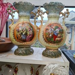 2 Beautiful Antique Pair of early 20th-century English Edwardian Pottery Baluster Vases Postage Available or Collection