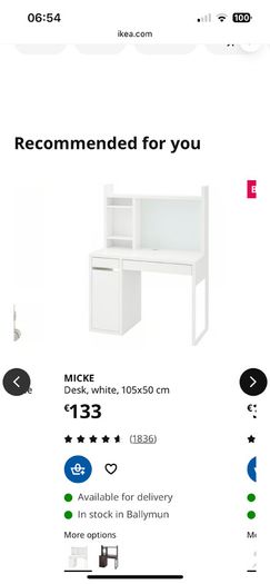 Ikea Micke Desk White and Orfjall Swivel Chair Pink
