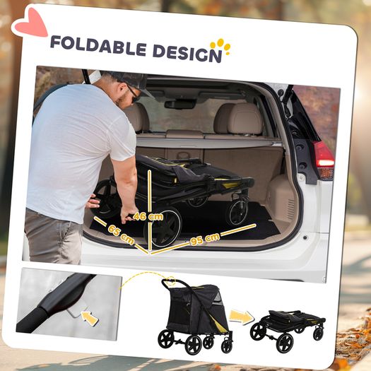 Foldable Pet Stroller, with Universal Wheels, Shock Absorber, for Medium and Large Dogs - Grey