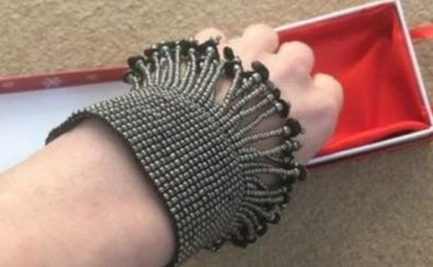 Silver tone beaded elastic bracelet