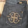 womens GUESS PREMIUM Bootcut black stretchy denim jeans gold embroidery  Size W 32 L 30 A1 Image 3