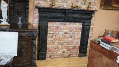 Ram-Head Wrought Iron Fireplace Surround with Timber Mantel