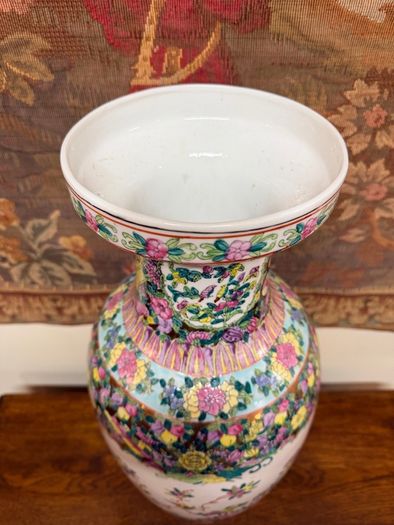 Vintage Hand-Painted Famille Rose Ceramic Vase