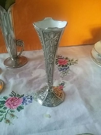 EPNS Bud Vase + Two Candle Holders