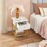 Bedside table, side table, with drawer and grid shelf, for bedroom, living room, modern, white-gold-colored Image 2