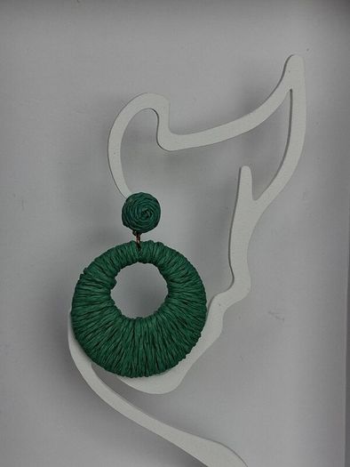 Grass Green Raffia Woven Stud Hollow Out Woven Hoop Earrings