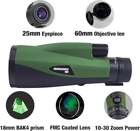 HD Zoom Monocular 10-30x60 with Tripod and Phone Adapter - Birdwatching/Hiking/Travel