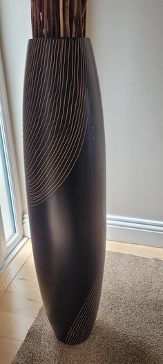 Large Wooden Floor Vase and Reeds