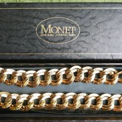 Stunning Vintage Monet Chunky Textured Double Curb Chain Link Necklace -  Boxed