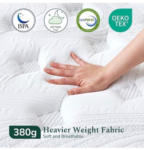 King Size Mattress 5FT Memory Foam, Pocket Sprungs Hybird Mattress with Dual Edges Support, Orthopaedic Mattresses Medium Firm for Pressure Relief, 10.2 Inch Deep, 150 x 200 x 26 cm