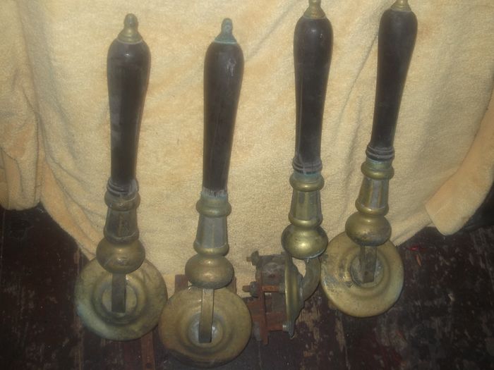 5 antique brass and wood bar pumps