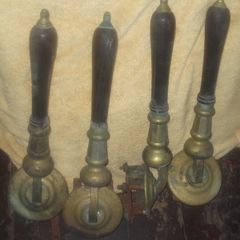 5 antique brass and wood bar pumps