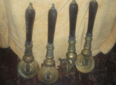 5 antique brass and wood bar pumps