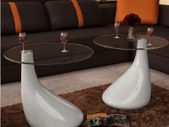 Coffee Table 2 pcs with Round Glass Top High Gloss White
