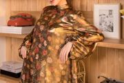 Zara shiny gold floral print dress, M, new