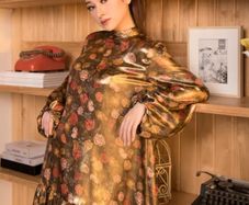Zara shiny gold floral print dress, M, new