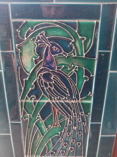 Pair of Art Nouveau antique tiled side panels for fireplace, extremely heavy, D18