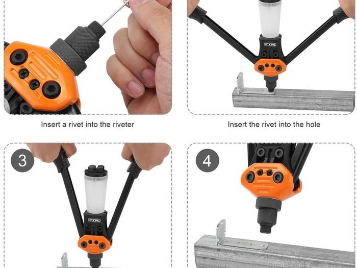 Rivet Gun 35cm Professional rivet gun set for Heavy Work - Excellent Lever Design and Adjustable Handle - Equipped with 5 Replaceable Nosepieces