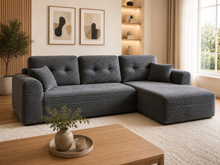 Modular Corner Sofa with Chaise Longue Slate Grey Corduroy No Assembly Required