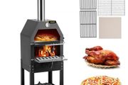 Outdoor Pizza Oven, 12" Wood Fire Oven, 2-Layer Pizza Oven Wood Fired, Wood Burning Outdoor Pizza Oven w/ 2 Removable Wheels, Wood Fired Pizza Maker Ovens (FREE SHIPPING)