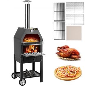 Outdoor Pizza Oven, 12" Wood Fire Oven, 2-Layer Pizza Oven Wood Fired, Wood Burning Outdoor Pizza Oven w/ 2 Removable Wheels, Wood Fired Pizza Maker Ovens (FREE SHIPPING)
