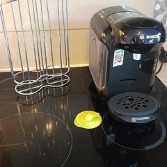 Bosch TASSIMO Coffee Machine (Black) + Chrome Pod Holder & Cleaning Disc