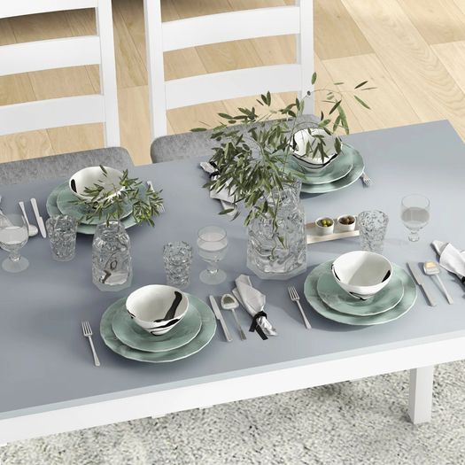 Dining Set, 4-Piece Dining Table Set, 1 Table, 1 Bench, 2 Chairs, Gray + White