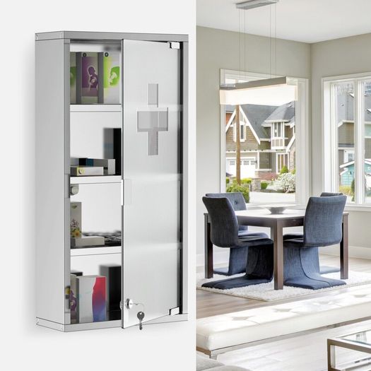 4 Tier Wall Mounted Medicine Cabinet, Stainless Steel