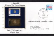 1988 USA  South Dakota "Coyote State" 22kt Gold Replica of the 1976 United States Flag Stamps showing 25c US flag definitive tied Pierre, South Dakota (state capital) illustrated cover