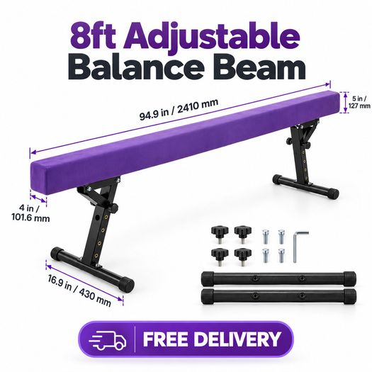 Adjustable Gymnastics Balance Beam for Kids 8ft Purple